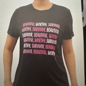 Black Graphic Tee Pink Ribbon Survivor Susan G. Komen size Small NEW!